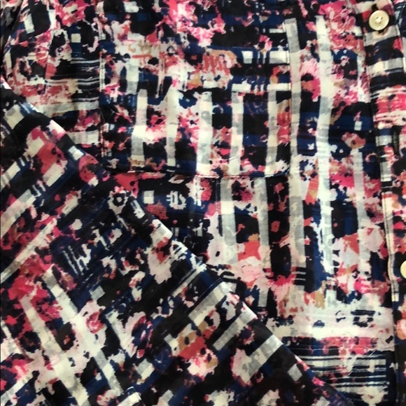 Express Portofino Shirt Small Pink/Blk/Blue Print - Picture 4 of 4
